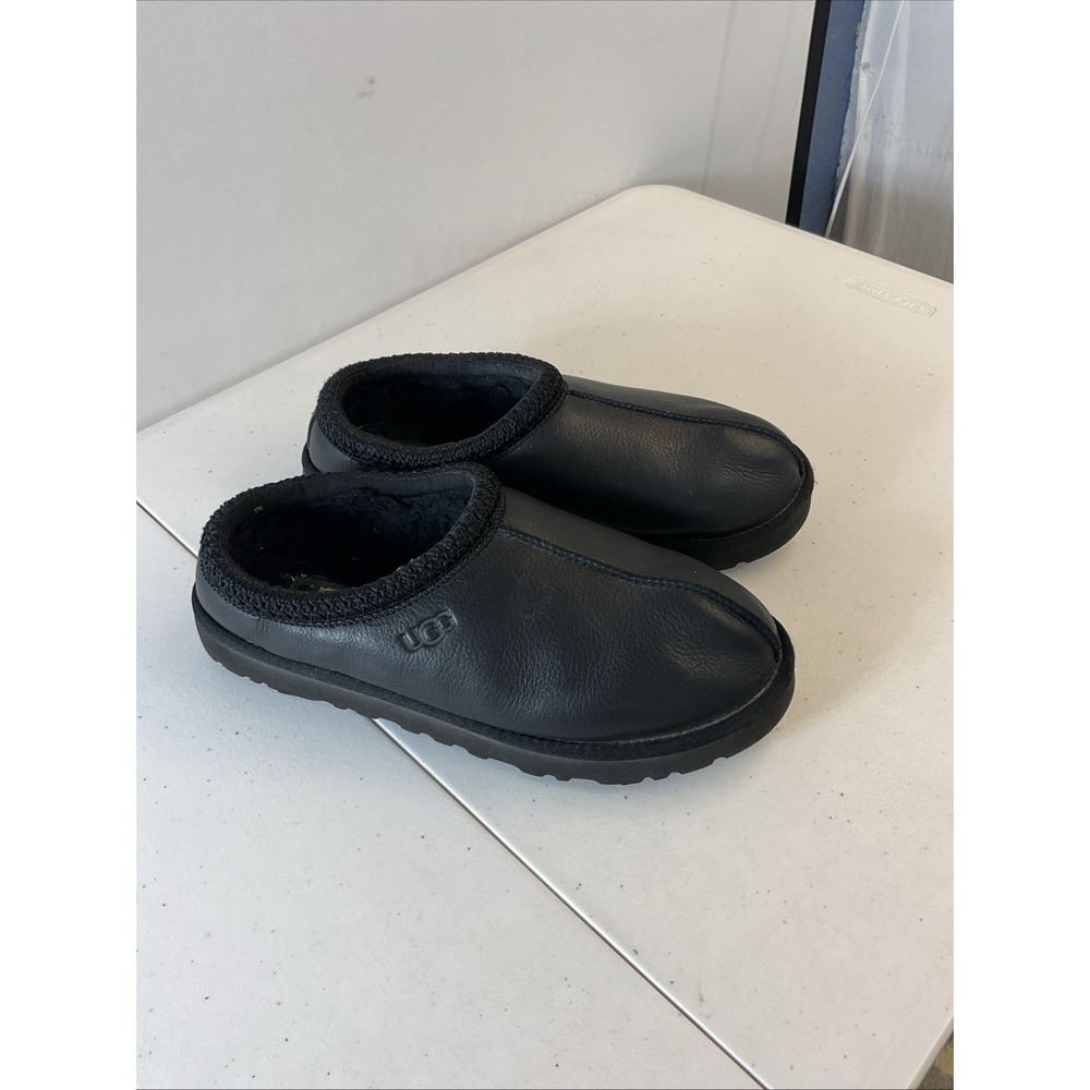 UGG TASMAN LEATHER REGEN BLACK SHEEPSKIN MEN'S SLIPPERS SIZE‎ US 11